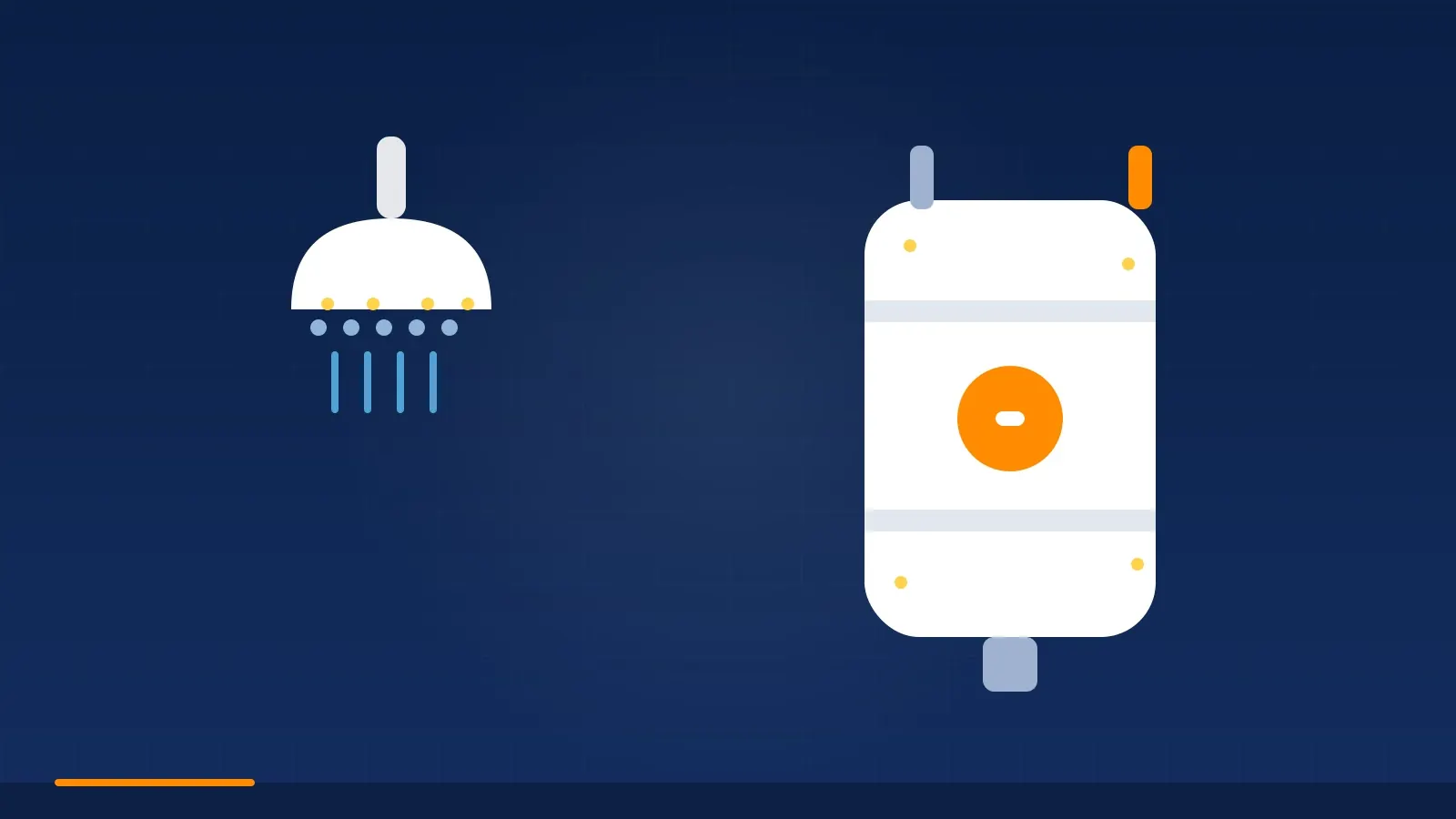 Illustration of hard-water scale coating fixtures and a water heater, everyday reality on Midland's extreme-hardness supply