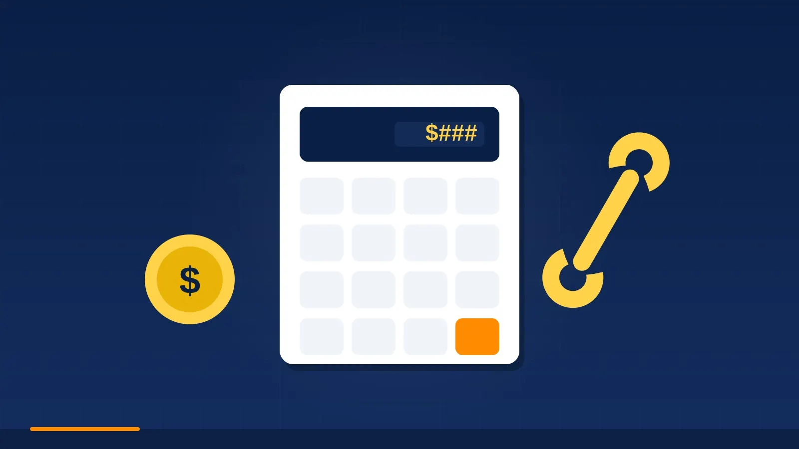 Illustration of a calculator, coin and wrench for estimating plumbing repair costs in Austin