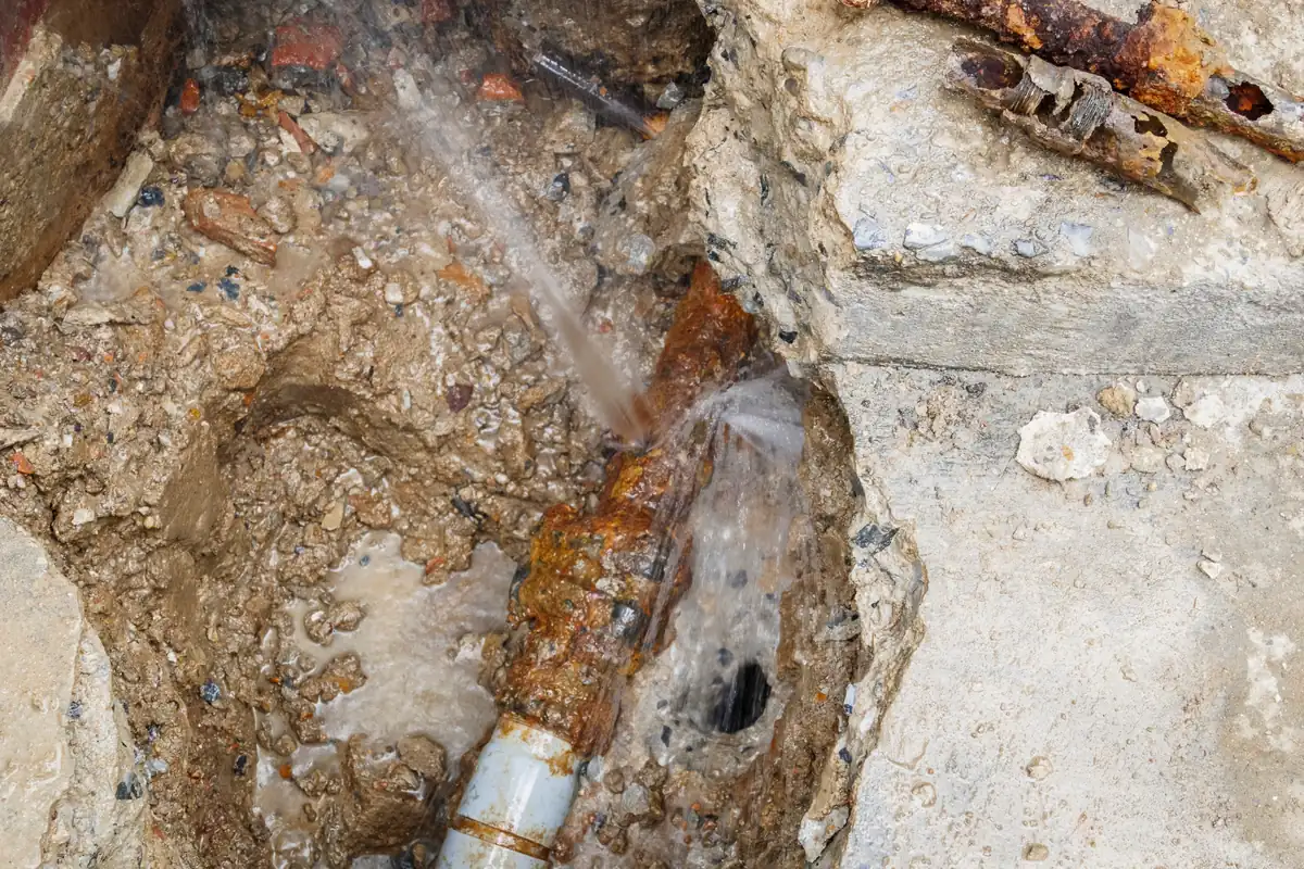 Close-up of a corroded galvanized pipe section, the ninety-year-old supply line still serving many boom-era Longview homes