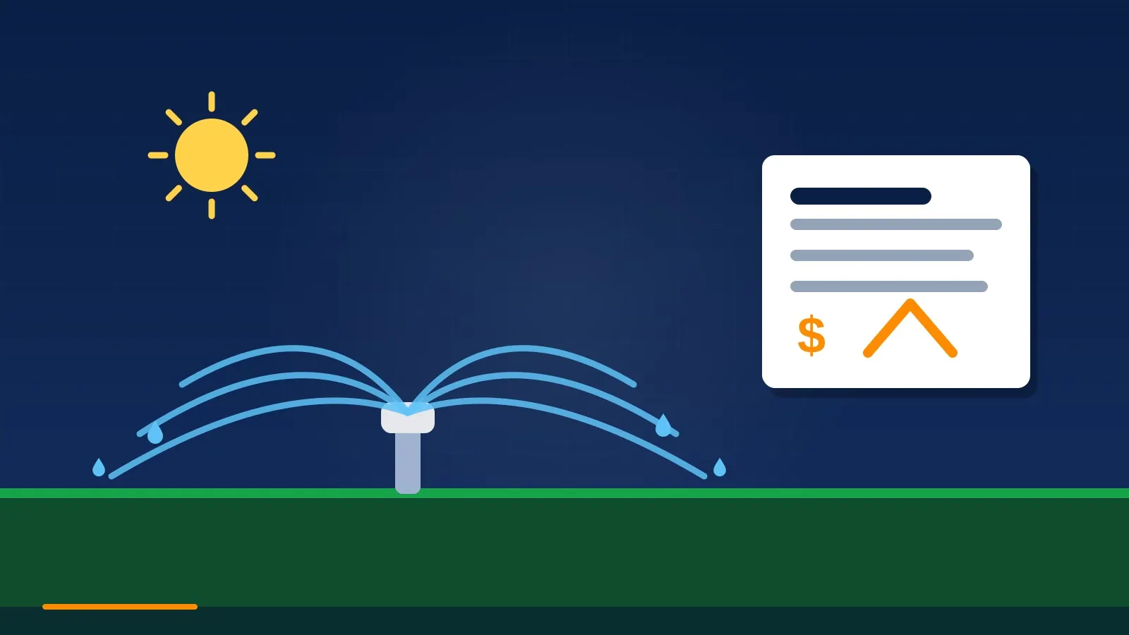 Illustration of an irrigation leak inflating a summer water bill, the dry-season discovery pattern common across San Angelo