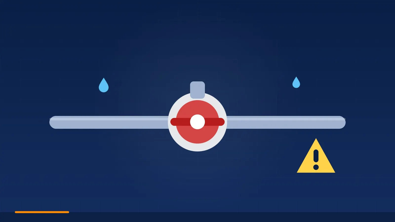 Illustration of a main water shut-off valve with an alert triangle, the first move in an Austin plumbing emergency