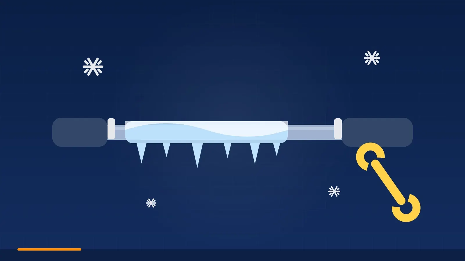 Iced exposed water line &mdash; Denison catches arctic fronts before the rest of North Texas, and its pier-and-beam stock feels it first