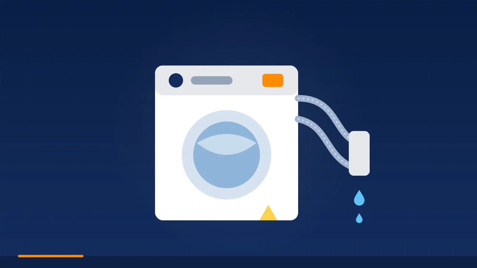 Illustration of a failed washing machine hose flooding a laundry area, a classic surprise in Denton's hard-used student rentals